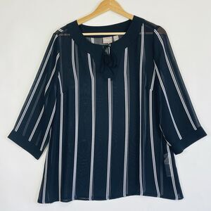 Chico's Black‎ White Stripe Sheer 3/4 Sleeve Blouse Shirt Top Womens 1 Medium 8